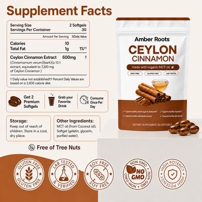 Steady Blood Sugar Support in a Single Softgel — 7200mg Ceylon + MCT