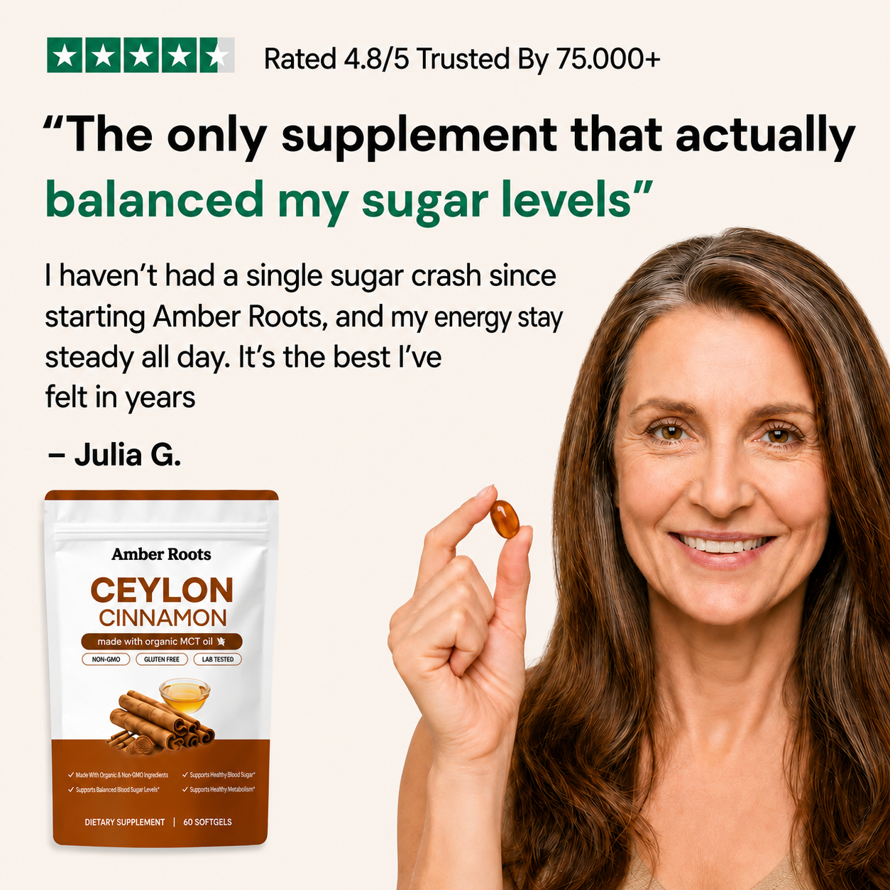 Steady Blood Sugar Support in a Single Softgel — 7200mg Ceylon + MCT